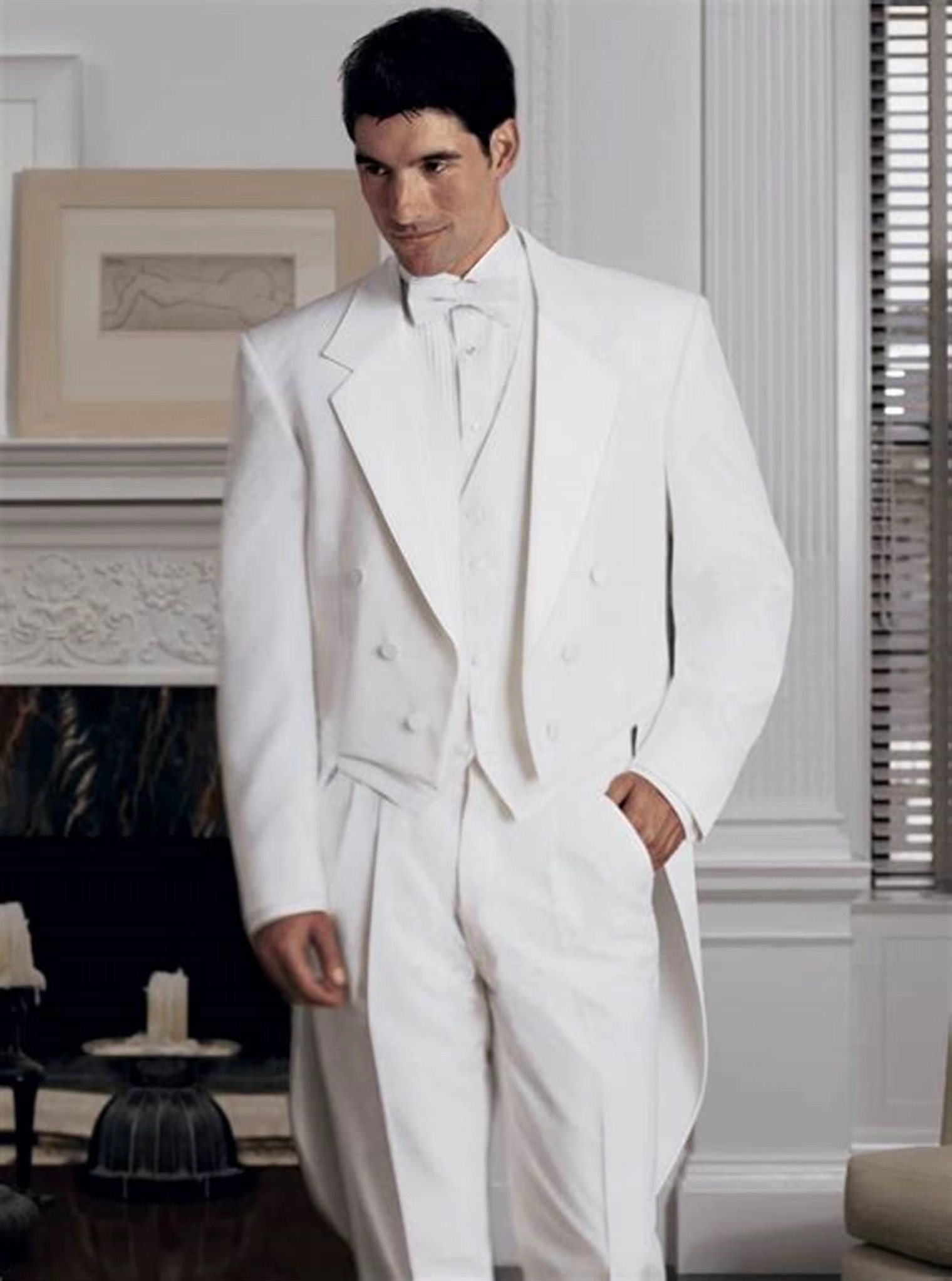 White Men's 3 Pieces Tailcoat  - Formal Waistcoat Vest avis et prix