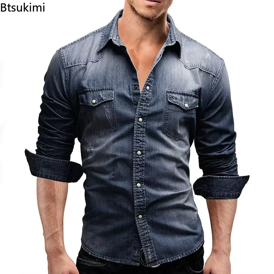 New 2026 Men's Elastic Slim De - Jeans Shirt Fashion For Men avis et prix