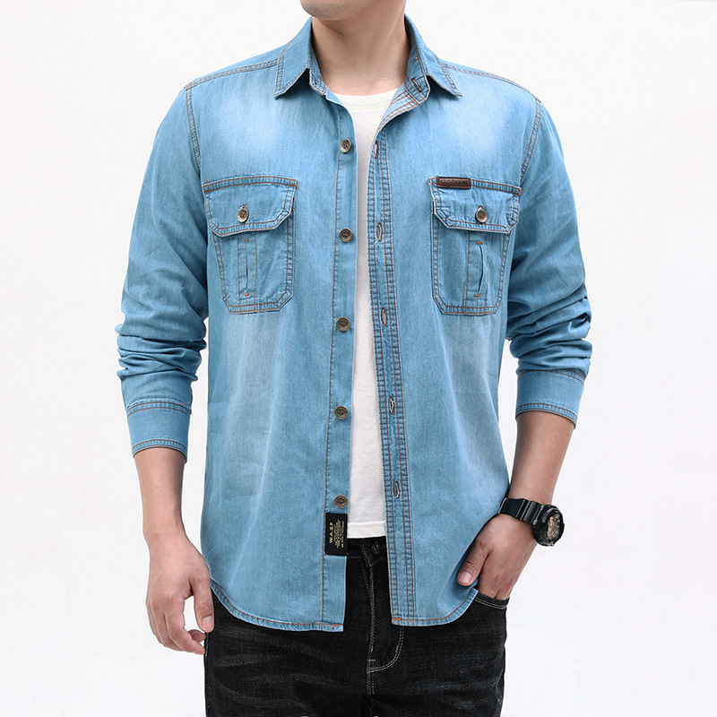 New Fashion Men Light Blue Lon - Jeans Shirt Fashion For Men avis et prix