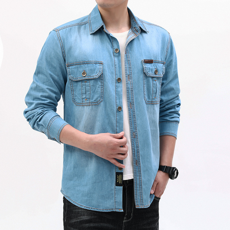 New Fashion Men Light Blue Lon - Jeans Shirt Fashion For Men avis et prix
